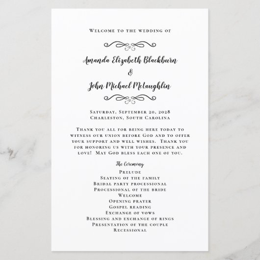 Elegante Trouwceremonie Zwart Wit Uitnodigingsprog (Voorkant)