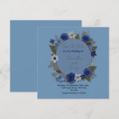 Elegante Trouwcirkel Bloemen Zilver Navy Save The Date (Voorkant / Achterkant)