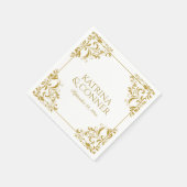 Elegante trouwcocktail servetten - Goud op Wit (Hoek)