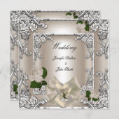 Elegante Trouwcrème Roos Zilver Kaart (Voorkant / Achterkant)