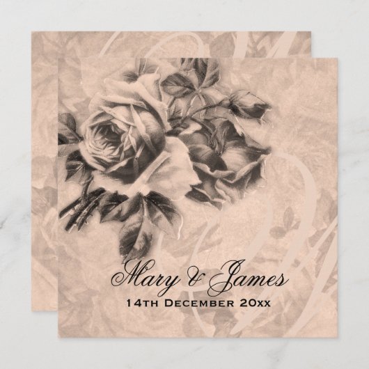 Elegante trouwdag antieke rozen sepia kaart (Voorkant / Achterkant)