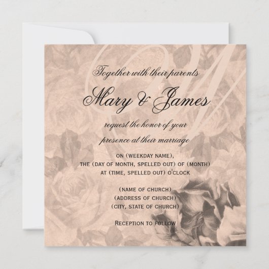 Elegante trouwdag antieke rozen sepia kaart (Achterkant)