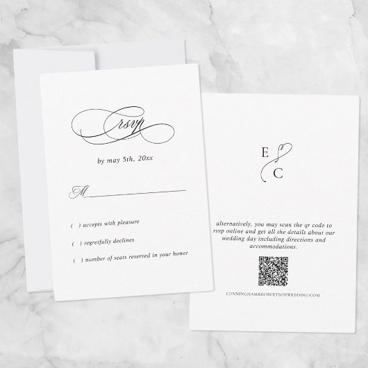 Elegante Trouwdag Eenvoudig Modern Monogram QR-cod RSVP Kaartje