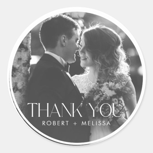 Elegante trouwdag foto Dank u gunst Ronde Sticker (Voorkant)