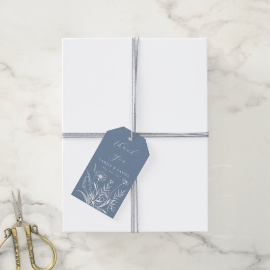 Elegante Trouwdag met Wilde Bloemen en Maagdenpalm Cadeaulabel (Met Touw)