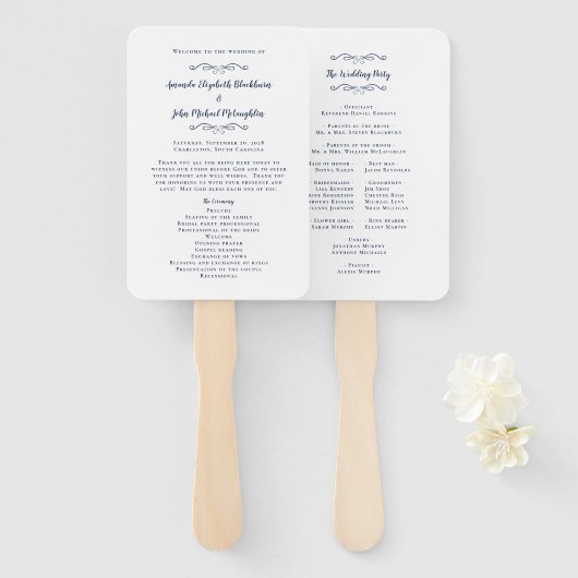 Elegante Trouwdag Moderne Ceremonie Programma Mari Handwaaier (Voorkant en achterkant)