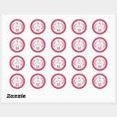 Elegante Trouwdag Moderne Monogram Magneta Rode Fa Ronde Sticker (Vel)
