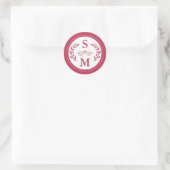 Elegante Trouwdag Moderne Monogram Magneta Rode Fa Ronde Sticker (Tas)