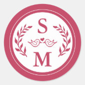 Elegante Trouwdag Moderne Monogram Magneta Rode Fa Ronde Sticker (Voorkant)