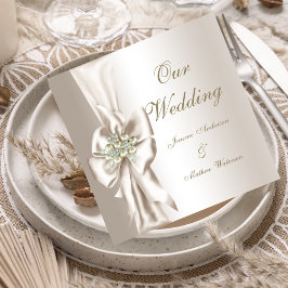 Elegante Trouwdamast Parel Crème Witte Boog Kaart
