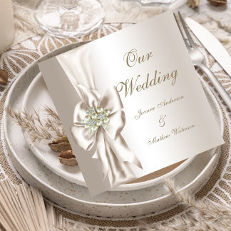 Elegante Trouwdamast Parel Crème Witte Boog Kaart