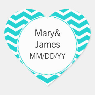 Elegante trouwdatum blauw chevron patroon hart sticker