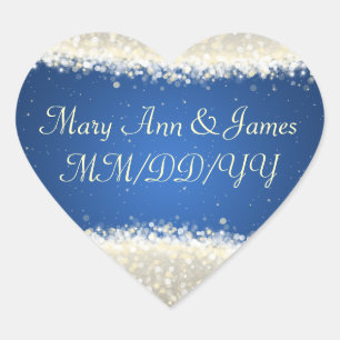 Elegante trouwdatum Dazzling Sparkles Blauw Hart Sticker