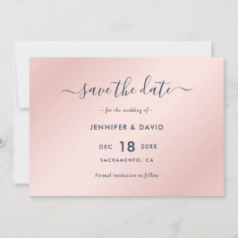 Elegante trouwdatum in Navy Blue en Blush Save The Date