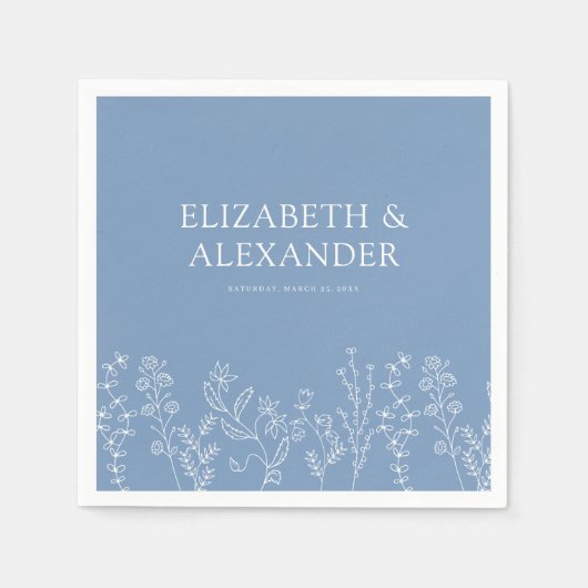 Elegante Trouwdatum Maagdenpalm Trouwen Servet (Voorkant)