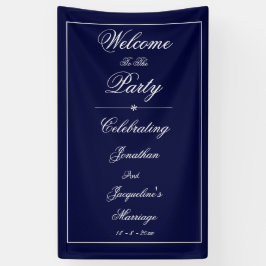 Elegante Trouwdatum Namen Navyblauw Welkom Spandoek