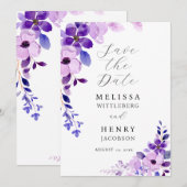 Elegante trouwdatum pink blauw paars Save the Date (Voorkant / Achterkant)