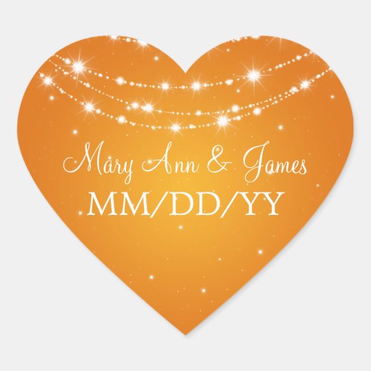 Elegante trouwdatum Sparkling Chain Sinaasappel Hart Sticker (Voorkant)