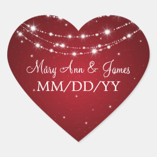 Elegante trouwdatum sprankelende ketting rood hart sticker