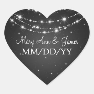 Elegante trouwdatum sprankelende ketting zwart hart sticker