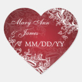 Elegante trouwdatum  wervelt rood hart sticker (Voorkant)