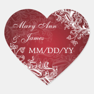 Elegante trouwdatum  wervelt rood hart sticker