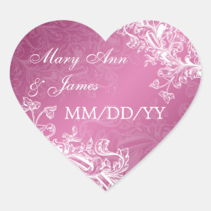 Elegante trouwdatum  wervelt roze hart sticker
