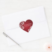 Elegante trouwdatum wit wervelt rood hart sticker (Envelop)