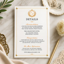 Elegante Trouwdetails Bijkaart met Gouden Crest