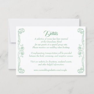 Elegante trouwdetails kaart – Groene Roos Filigree