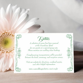 Elegante trouwdetails kaart – Groene Roos Filigree