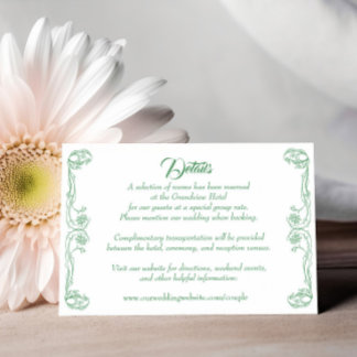 Elegante trouwdetails kaart – Groene Roos Filigree