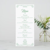 Elegante trouwdiner menukaart – Green Rose Filigre (Staand voorkant)
