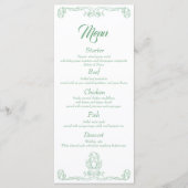 Elegante trouwdiner menukaart – Green Rose Filigre (Voorkant)
