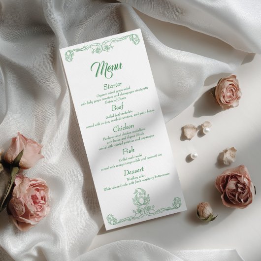 Elegante trouwdiner menukaart – Green Rose Filigre