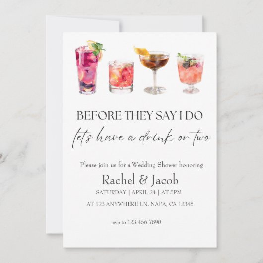 Elegante Trouwdouche & Verloving Cocktail Kaart (Voorkant)