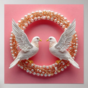 Elegante Trouwduiven Liefdessymbool Romantische Ku Poster
