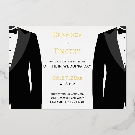 Elegante trouwekaartjes met goud folie voor homose folie uitnodiging (Voorkant)