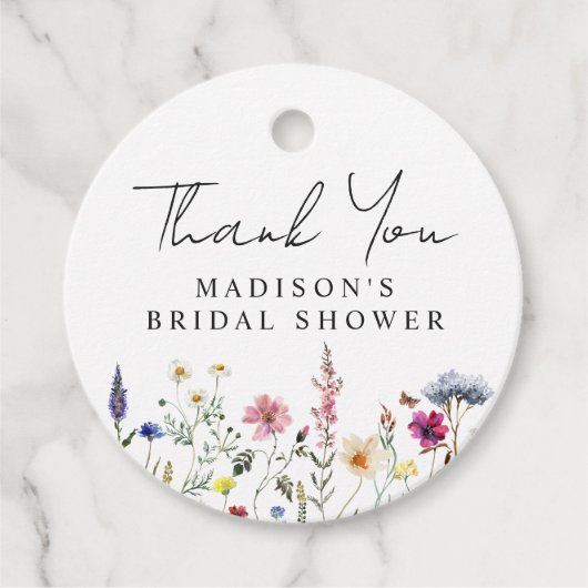 Elegante Trouwfeest Dank Je Wel Weide met Wilde Bl Bedankjes Labels (Voorkant)