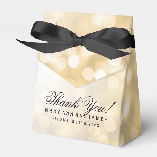 Elegante trouwfeest gouden glitters lichtjes bedankdoosjes (Voorkant Zijde)