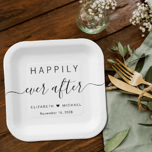 Elegante Trouwfeest 'Happily Ever After' Papieren Bordje