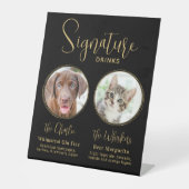 Elegante Trouwfeest Zwarte Goud Pet Signature Dran Reclamebord Met Voetstuk (Voorkant)