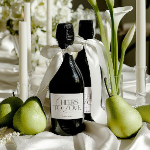 Elegante trouwfles in zwart en wit sparkling wijnetiket