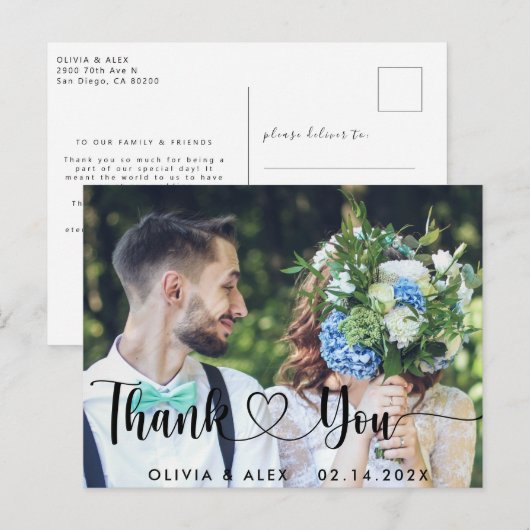 Elegante trouwfoto bedankt briefkaart (Voorkant / Achterkant)