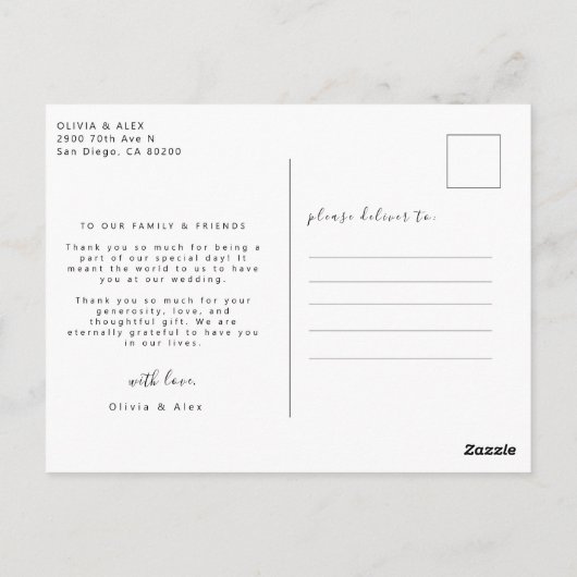 Elegante trouwfoto bedankt briefkaart (Achterkant)