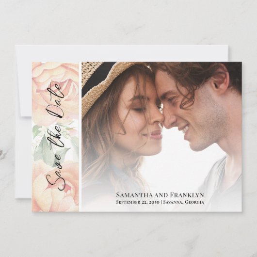 Elegante trouwfoto Bloemen Waterverf Save The Date (Voorkant)