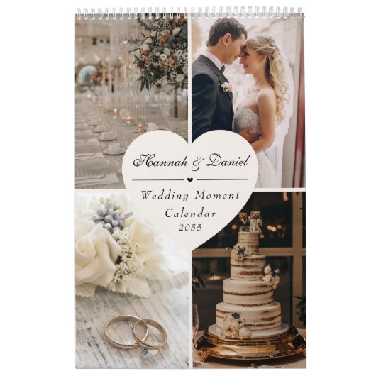 Elegante trouwfoto collage pasgetrouwden 2026 kalender (Hoes)