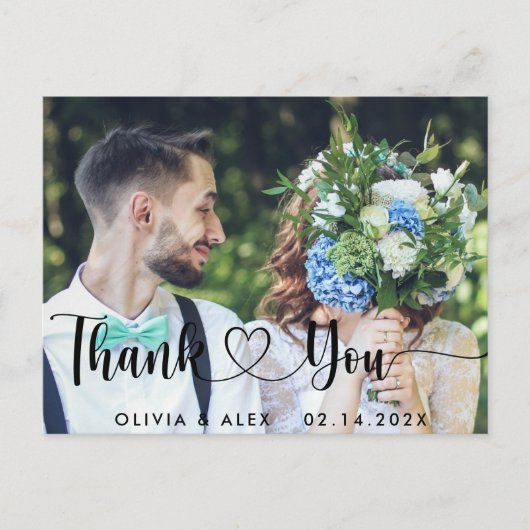 Elegante Trouwfoto Dank Briefkaart (Voorkant)