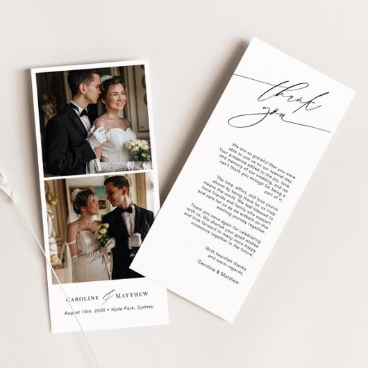 Elegante trouwfoto dank u kaart met script