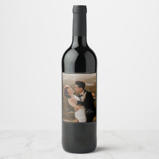 Elegante trouwfoto gepersonaliseerd aangepaste scr wijn etiket